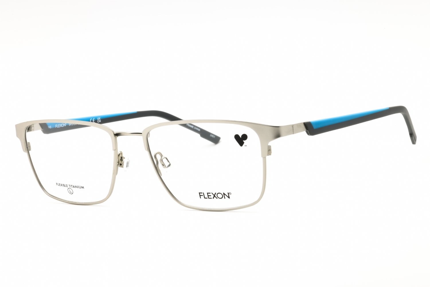 Flexon FLEXON E1154 SATIN SILVER/ CERULEAN/clear demo lens 048 54-17-145 MM