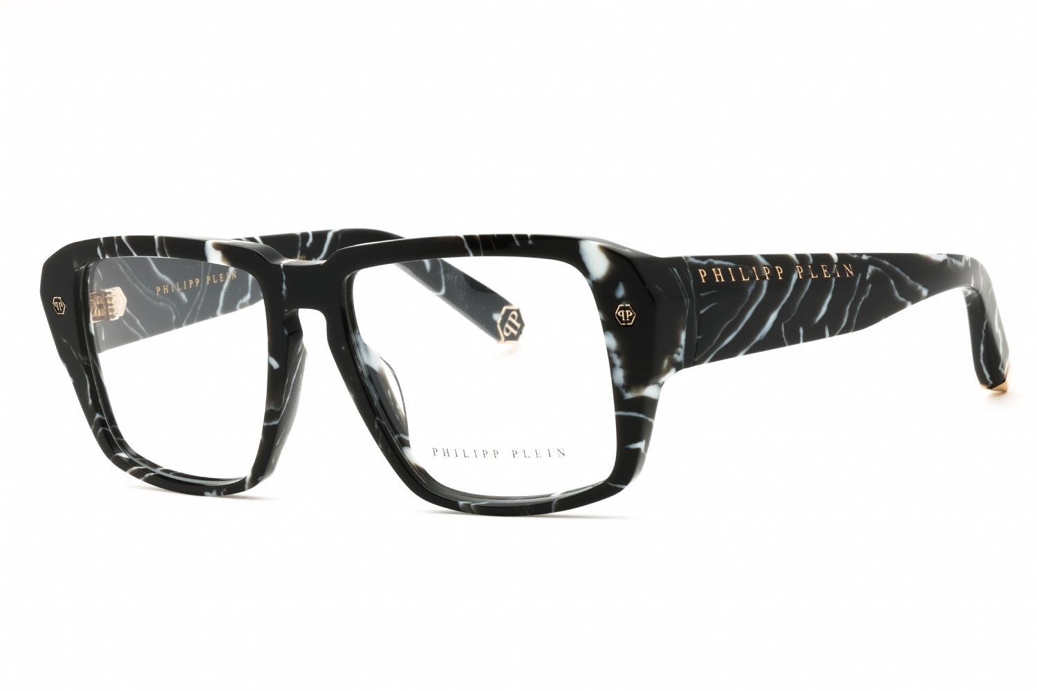 Philipp Plein VPP081 MARBLED BLACK/Clear demo lens 0Z21 55-17-145 MM