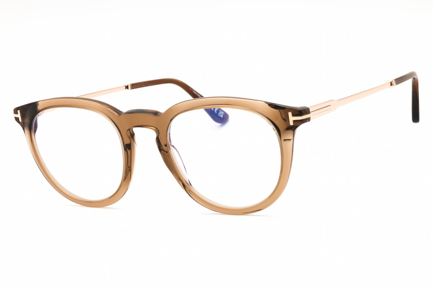 Tom Ford FT5905-B shiny light brown/clear/blue-light block lens 045 49X21X145