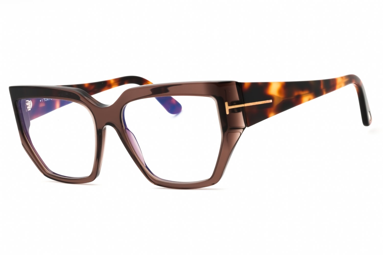 Tom Ford FT5951-B shiny dark brown/clear/blue-light block lens 048 54X16X140